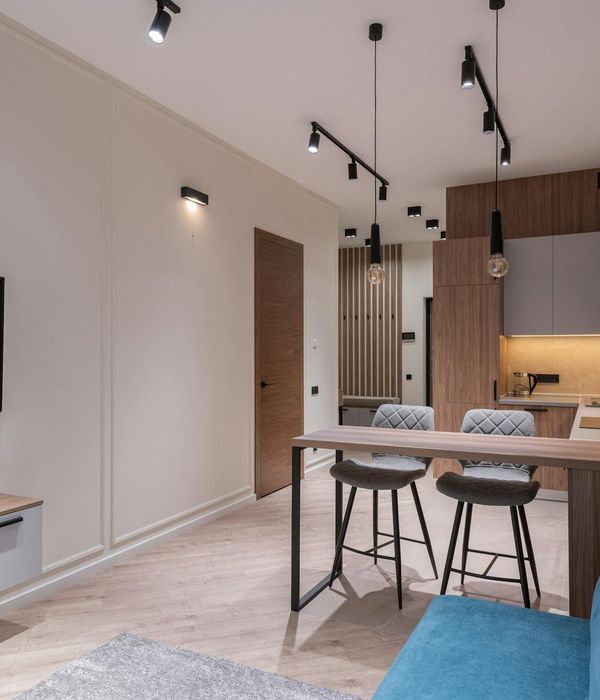 Modern studio apartment with open plan kitchen and living area